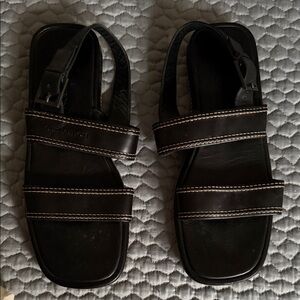 Louis Vuitton Men's Dark Sandals with Contrast Stitching